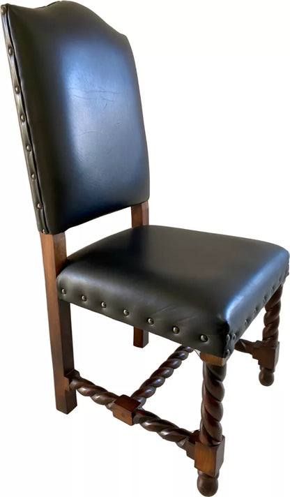 Silla Comedor Madera Mezquite Y Piel Estilo Torzal Antiguo