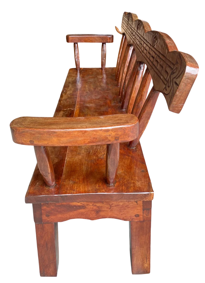Antigua Y Original Banca Madera De Mezquite Labrada A Mano