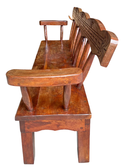 Antigua Y Original Banca Madera De Mezquite Labrada A Mano