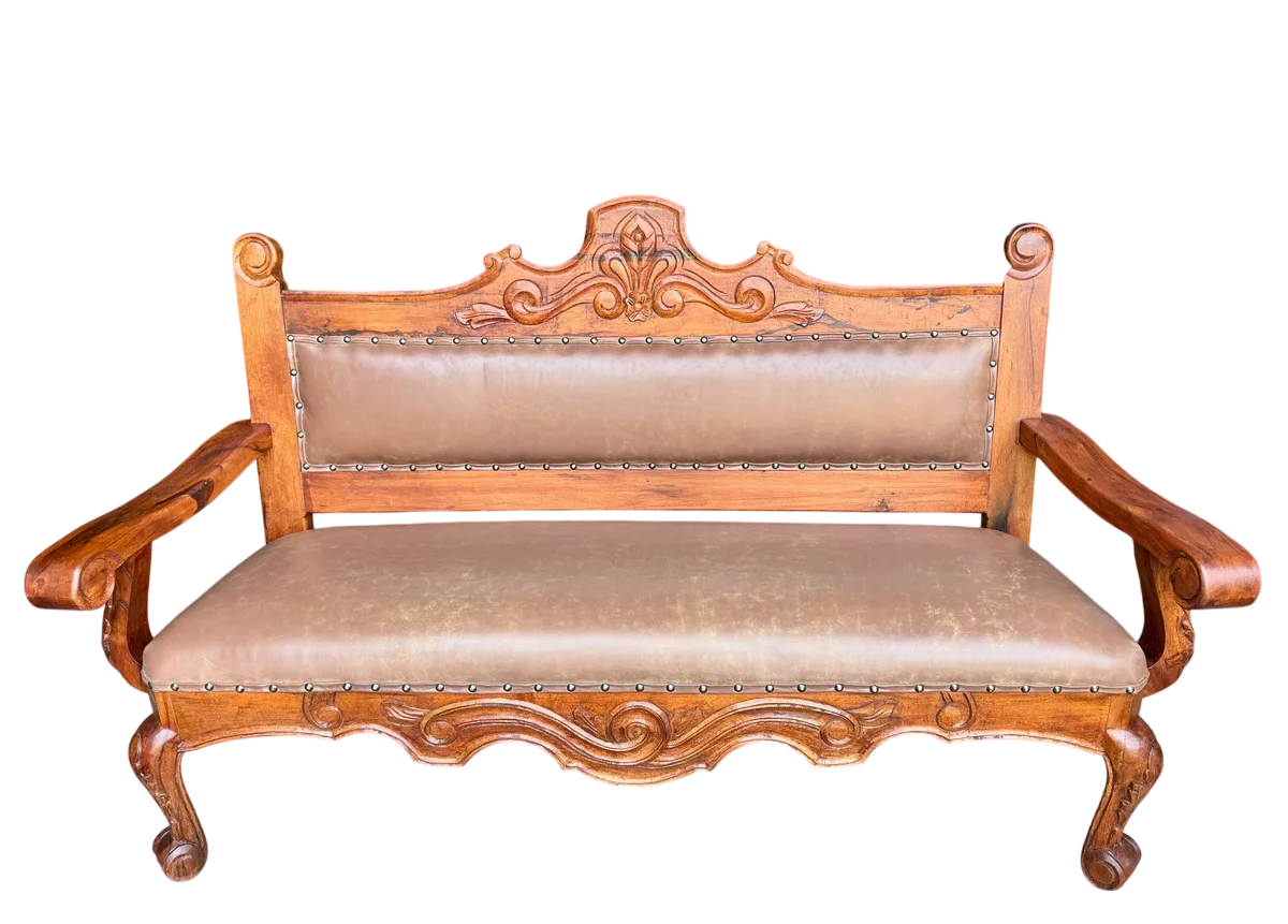 Sala De Madera De Mezquite Labrada Piel Conquista 100% Nueva Marrón