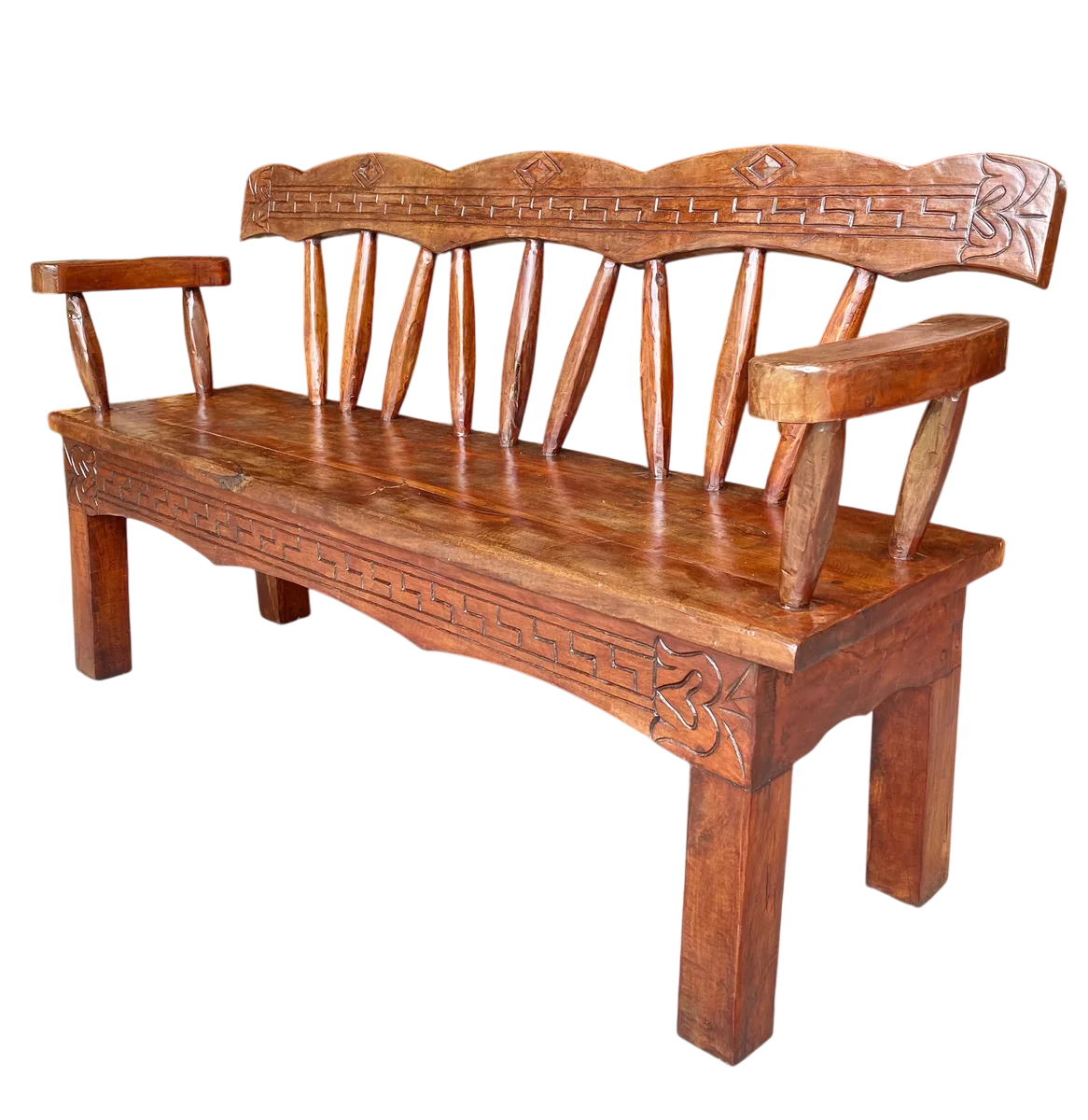 Antigua Y Original Banca Madera De Mezquite Labrada A Mano