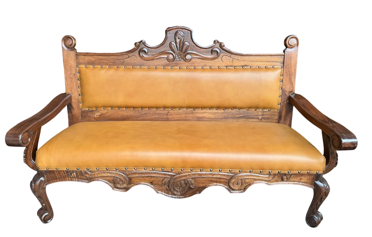 Sala De Madera Mezquite Labrada Y Piel Conquista 100% Nueva Marrón