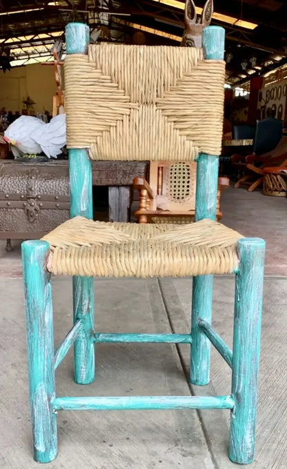 Silla Artesanal Madera Y Tule Sustentable Estilo Vintage