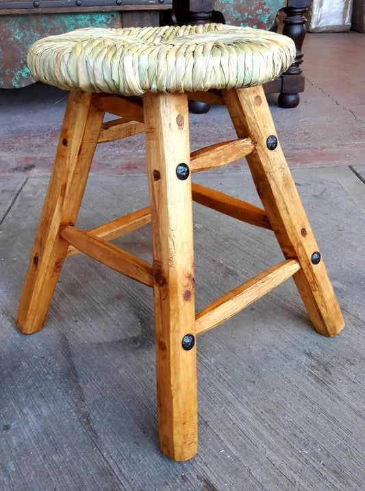 Handcrafted bench. Wood and antique-style tulle fabric.