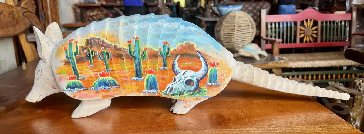 Escultura Armadillo Madera Al Óleo Estilo Antiguo Nueva 100% Oleo