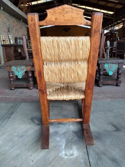 Fuerte Banca Mecedora Balancin Madera Y Tule. Estilo Antigv