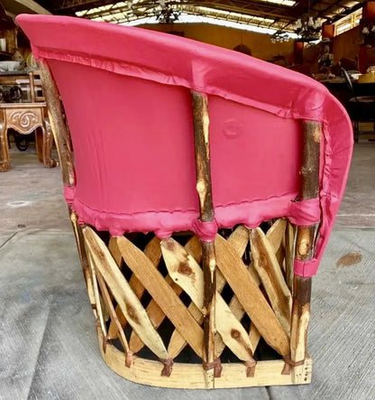 Sillón Love Seat Para 2 Personas Equipal Rosa Madera Piel