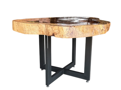 Mesa Comedor Redonda 4 Personas Rodaja Parota Estilo Antiguo