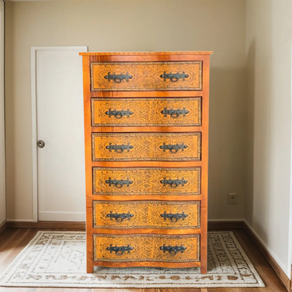 Cajonera De Madera Cedro Y Piel Estilo Antiguo.