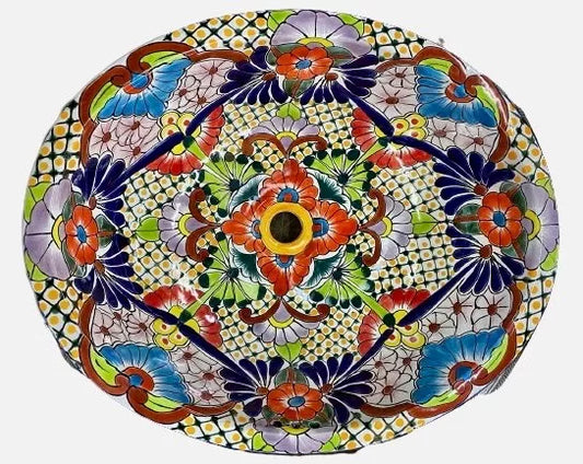 Giant Oval Sink in Fine Talavera Antique Style. Model 779