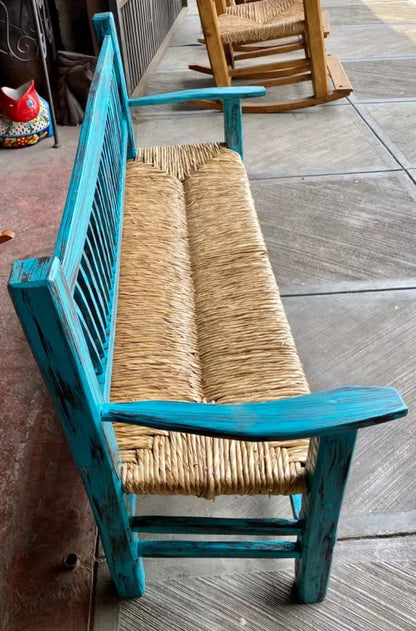 Banca Artesanal Vintage Tejida 3 Personas Estilo Antiguo