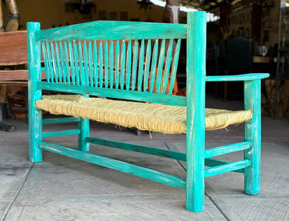 Banca Artesanal 3 Personas Estilo Vintage Antiguo Turquesa.