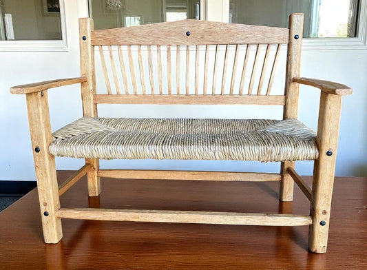 Handcrafted wooden bench for 2 people. Antique style. 