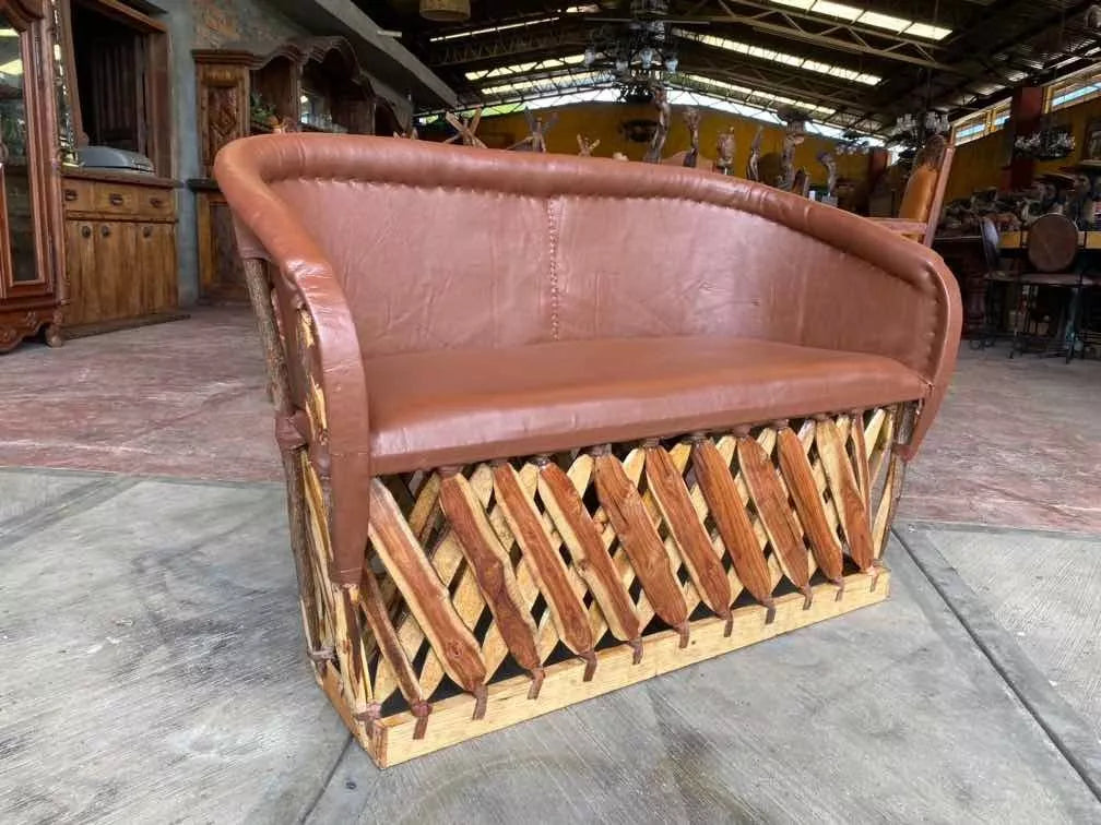 Handmade Equipal Love Seat, Antique Style Chair, Double Seat