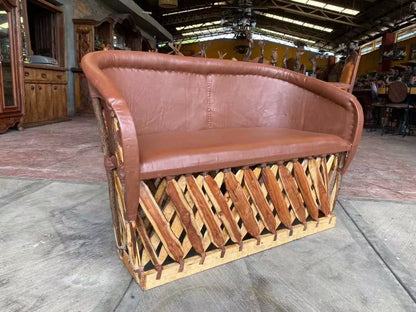 Handmade Equipal Love Seat, Antique Style Chair, Double Seat