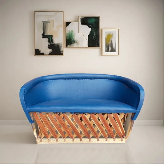 Traditional Equipal Style Blue Love Seat Chair for 2 People.