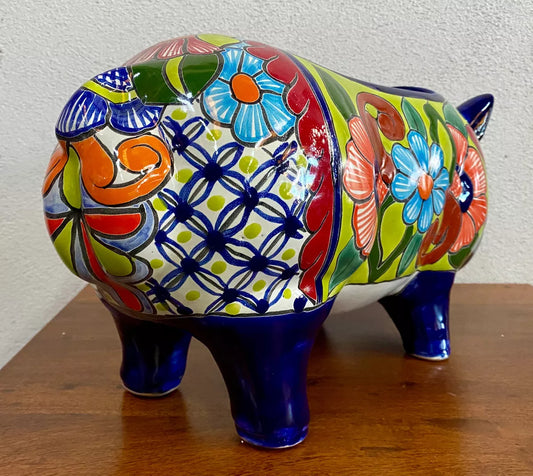 Bella Maceta Cerdo Exclusivo En Talavera Fina Estilo Antiguo