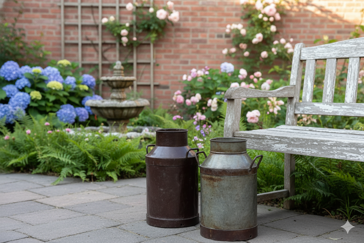 Antiguos Y Originales Botes Lecheros Medianos. 2 Piezas.