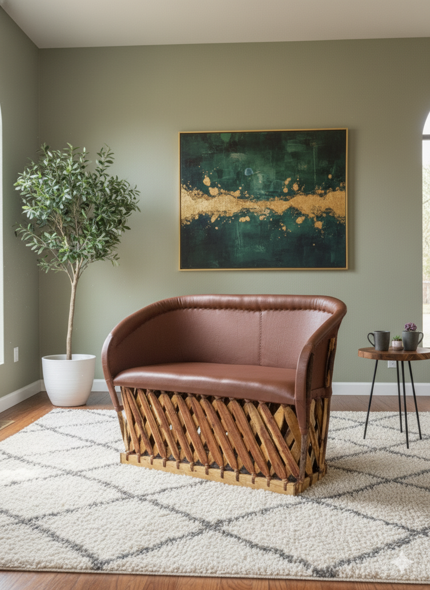 Handmade Equipal Love Seat, Antique Style Chair, Double Seat