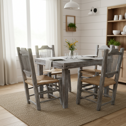 Comedor Artesanal Vintage Madera Sustentable Sillas Tejidas.