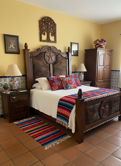 Exclusiva Recamara Mezquite Estilo Colonial Con Piel Y Tallas