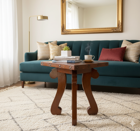 Antigua Y Original Mesa Lateral En Madera De Mezquite. Marrón Claro