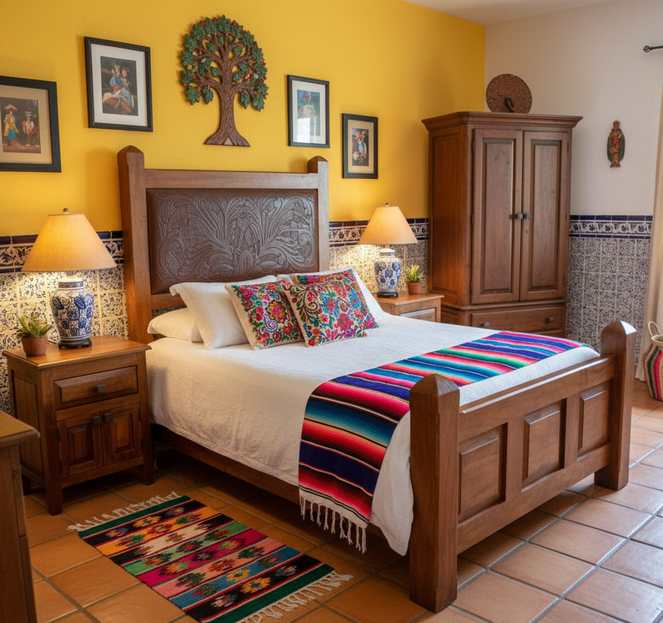 Recamara Queen Mezquite Y Piel Estilo Minimalista Antiguo.