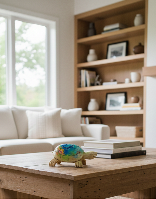 Escultura Tortuga Madera Y Pintada A Mano