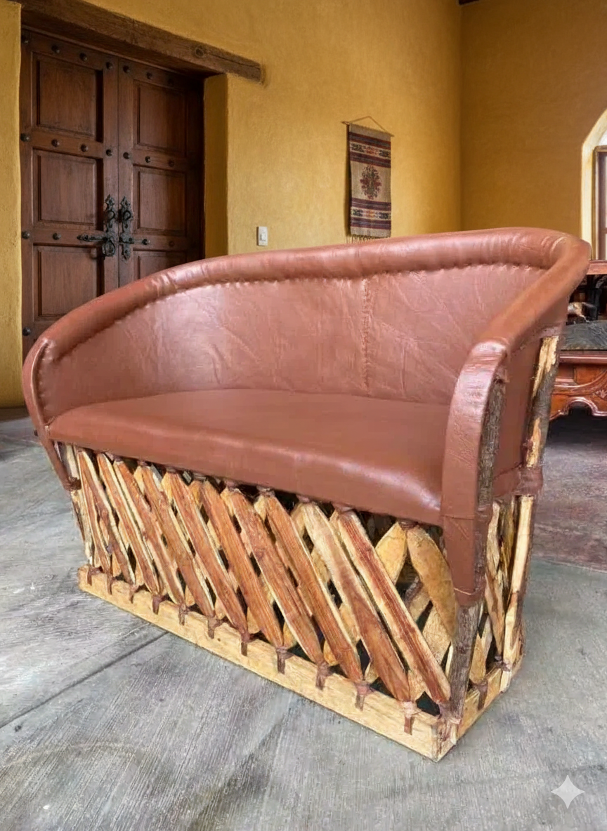 Handmade Equipal Love Seat, Antique Style Chair, Double Seat