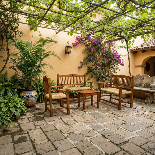 Sala Artesanal De Madera Con Asiento Tejido.