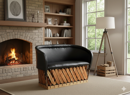 Sillon Love Seat Artesanal Negro 2 Personas Estilo Equipal.