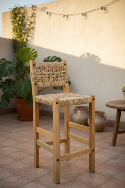 Banco Artesanal Sustentable Madera Y Forja Tejido Con Tule.