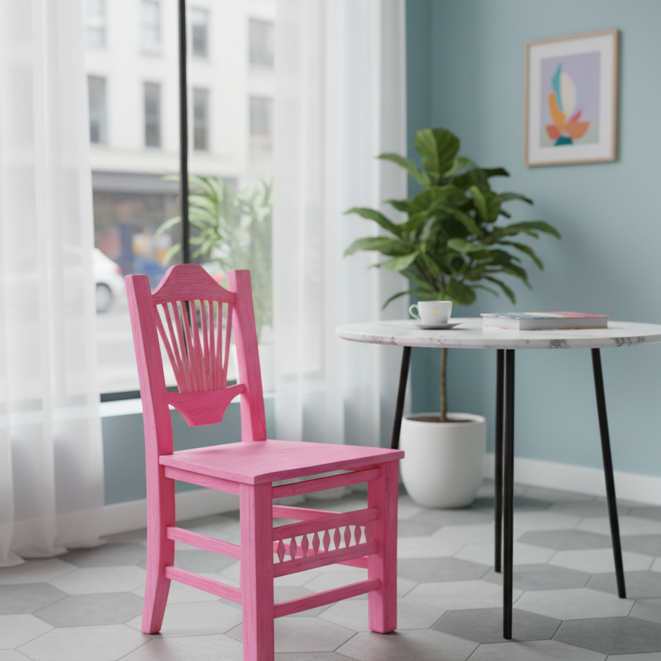 Silla Artesanal Rosa De Madera Sustentable Estilo Antiguo