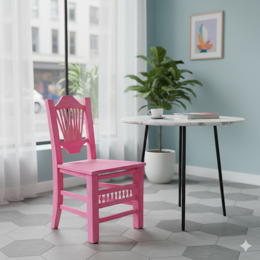 Silla Artesanal Rosa De Madera Sustentable Estilo Antiguo