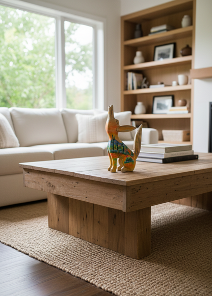 Escultura De Coyote Madera Y Pintada A Mano