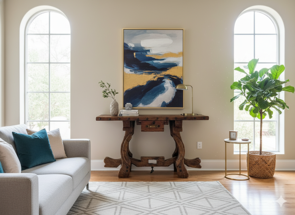 Original Credenza Bufetera De Madera Y Puerta Antigua Con Cajones Y Patas De Yugos