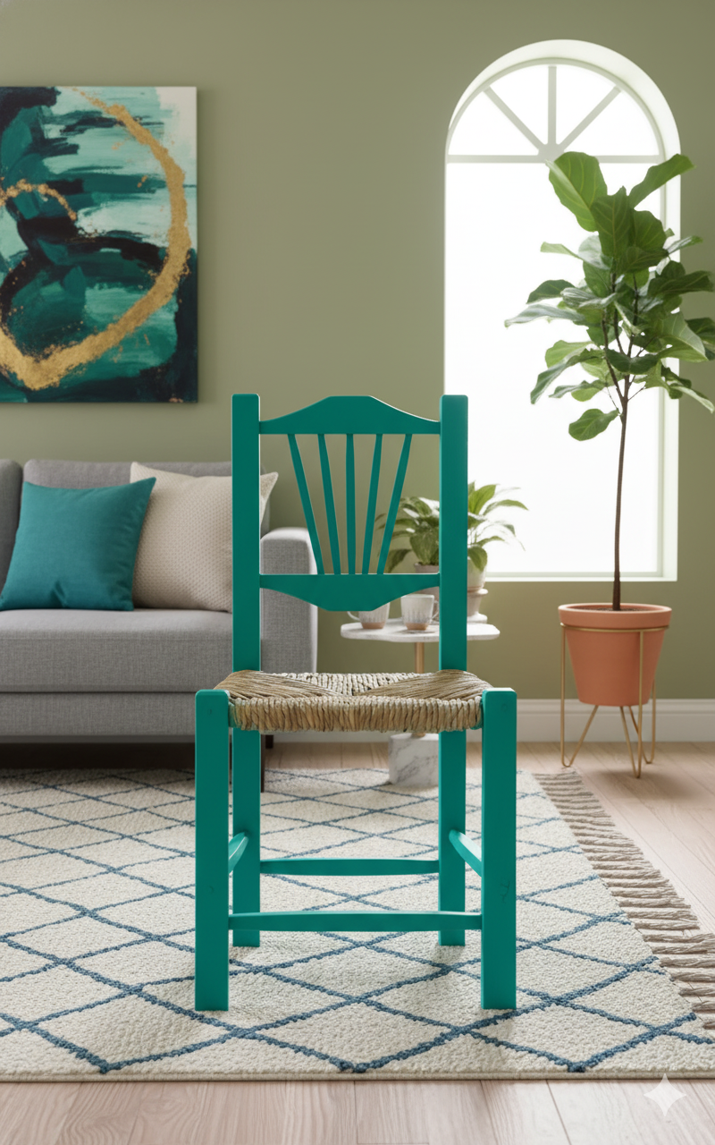 Silla Artesanal Madera Sustentable Estilo Verde Turquesa