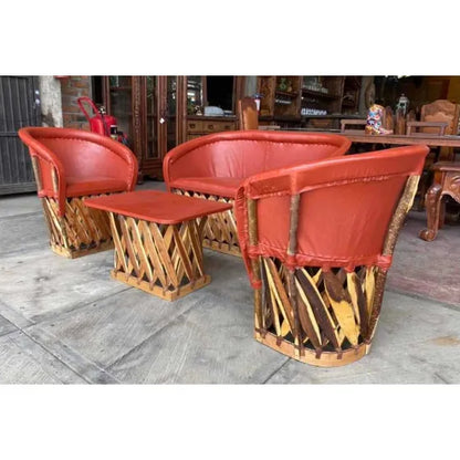 Large Handcrafted Equipal Room Made of Wood and Leather in Antique Style.