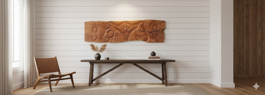 Antique and Original Mesquite Plank with Horse Carving 