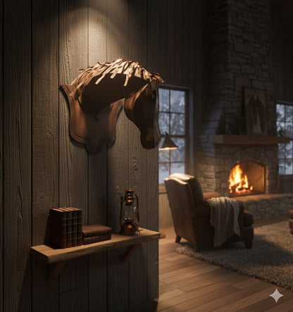 Cabeza De Caballo Con Escudo De Madera. Estilo Antiguo.