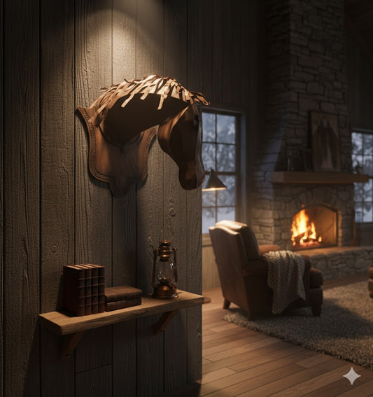 Cabeza De Caballo Con Escudo De Madera. Estilo Antiguo.