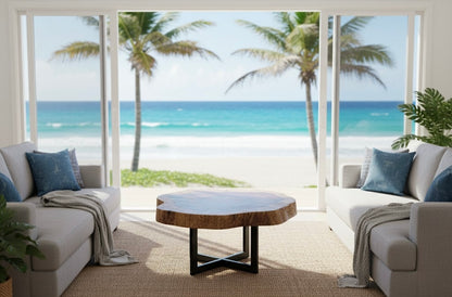 Mesa Comedor Redonda 4 Personas Rodaja Parota Estilo Antiguo