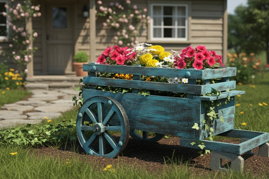 Carreta Artesanal En Madera Antigua De Encino Estilo Vintage