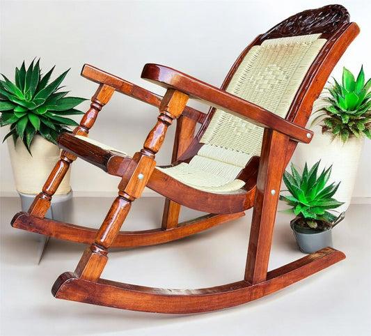 Amplia Silla Mecedora Balancin Madera Cedro Estilo Antiguo
