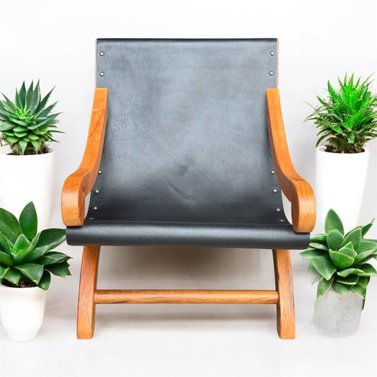 Sillon Miguelito De Mezquite Y Piel Estilo Antiguo