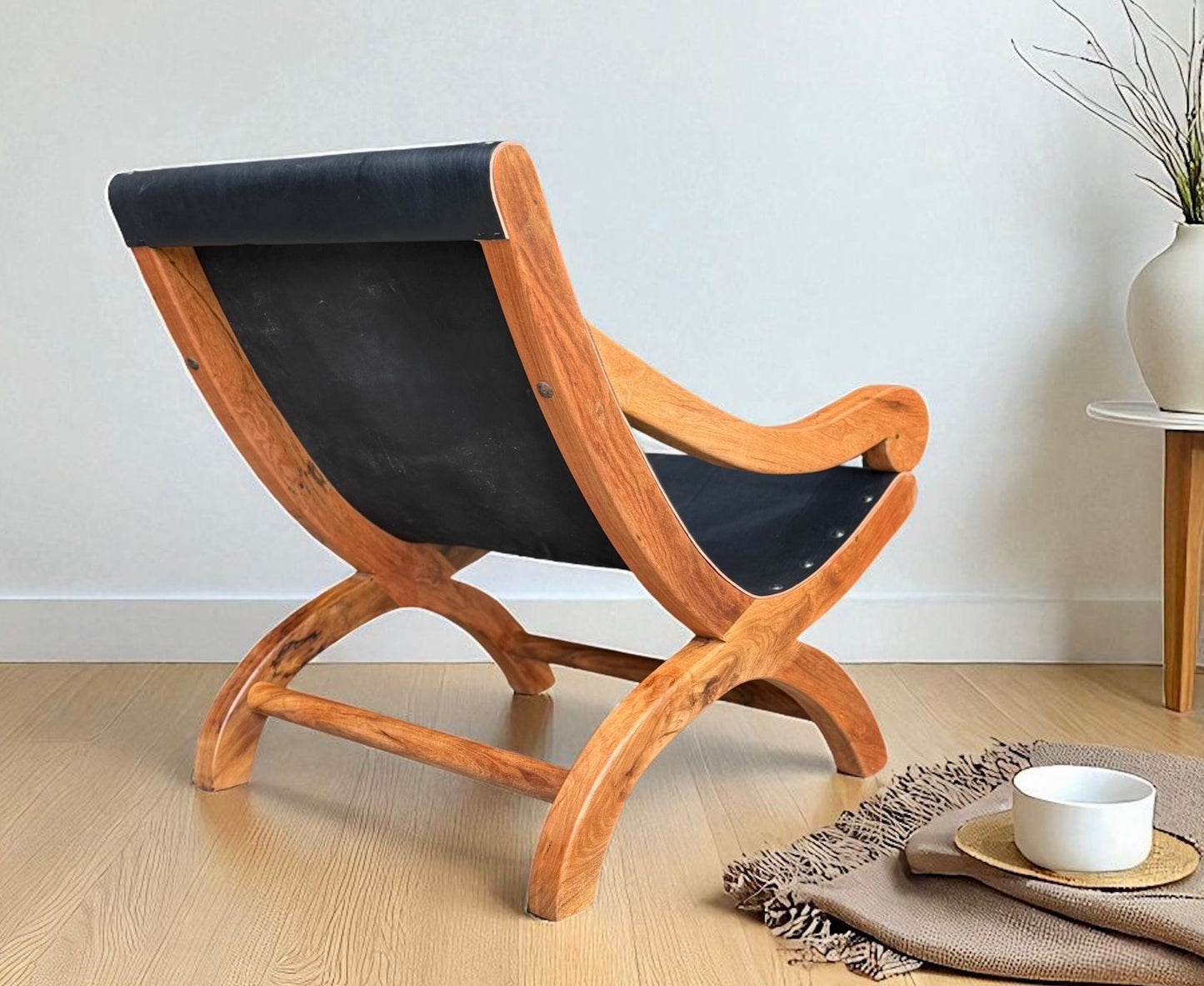 Sillon Miguelito De Mezquite Y Piel Estilo Antiguo
