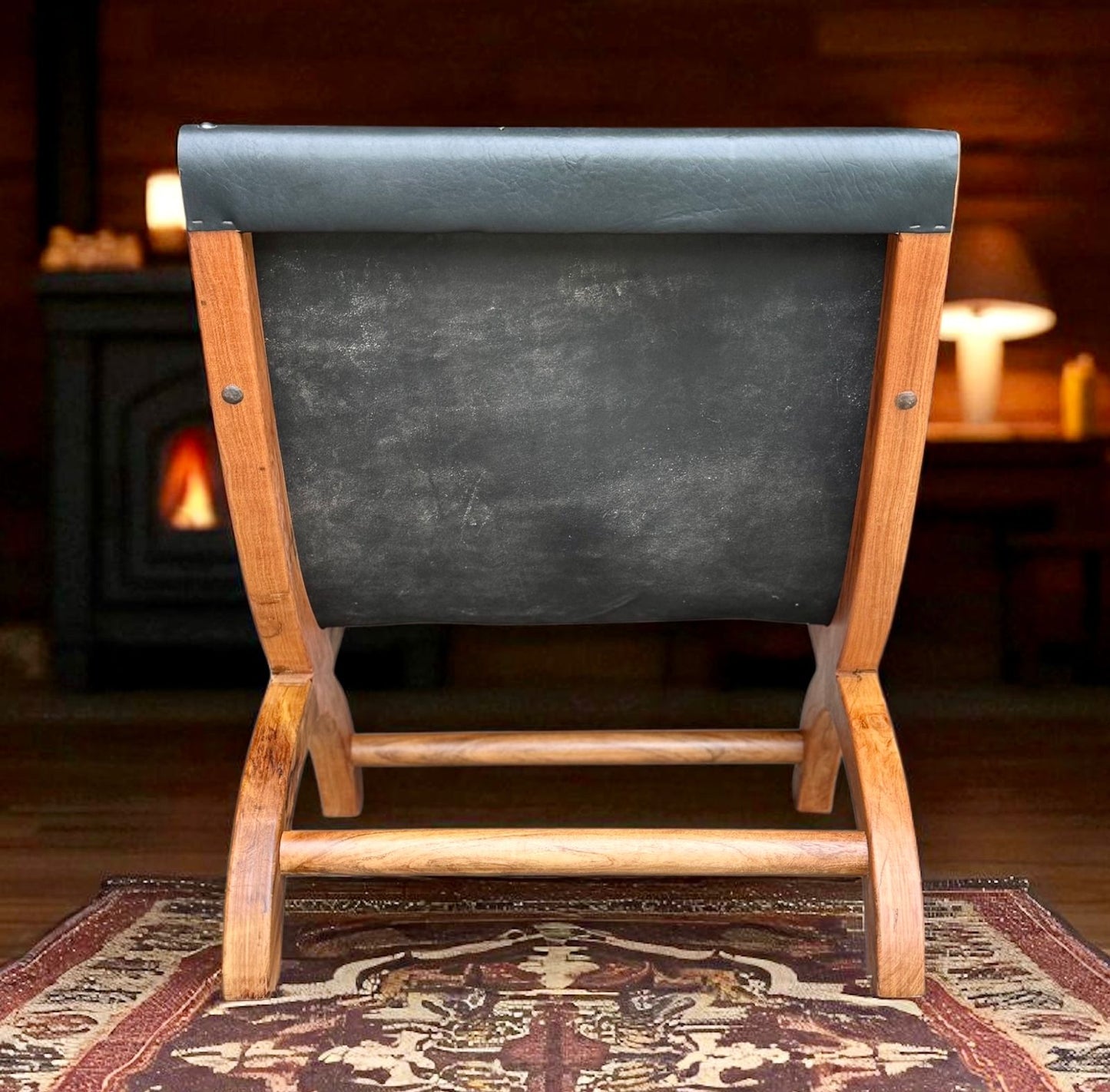 Sillon Miguelito De Mezquite Y Piel Estilo Antiguo