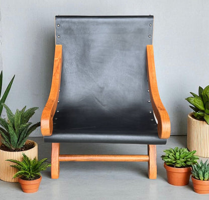 Sillon Miguelito De Mezquite Y Piel Estilo Antiguo