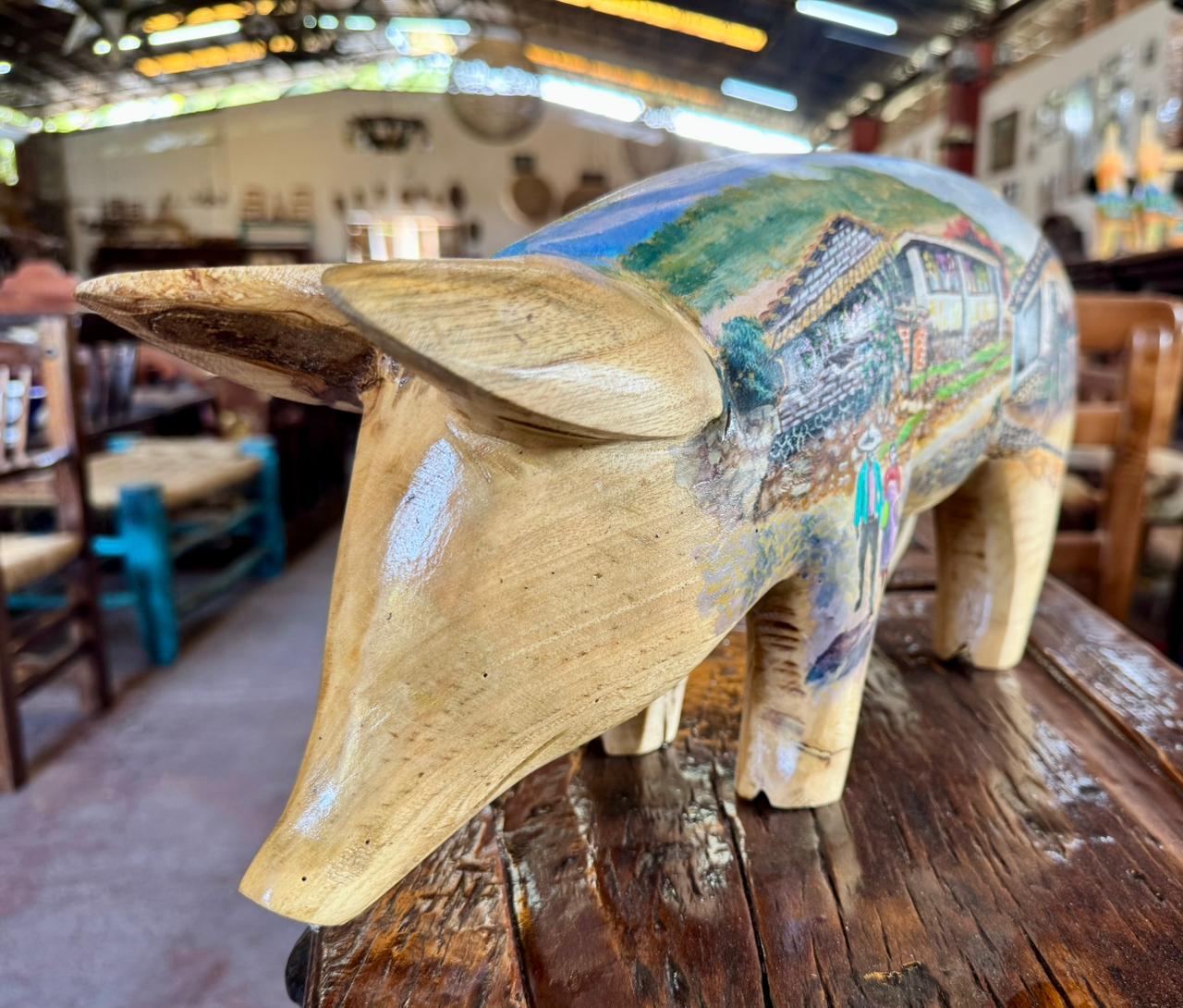 Antigua Escultura Cerdo Puerco Decorado Al Óleo estilo Antiguo?