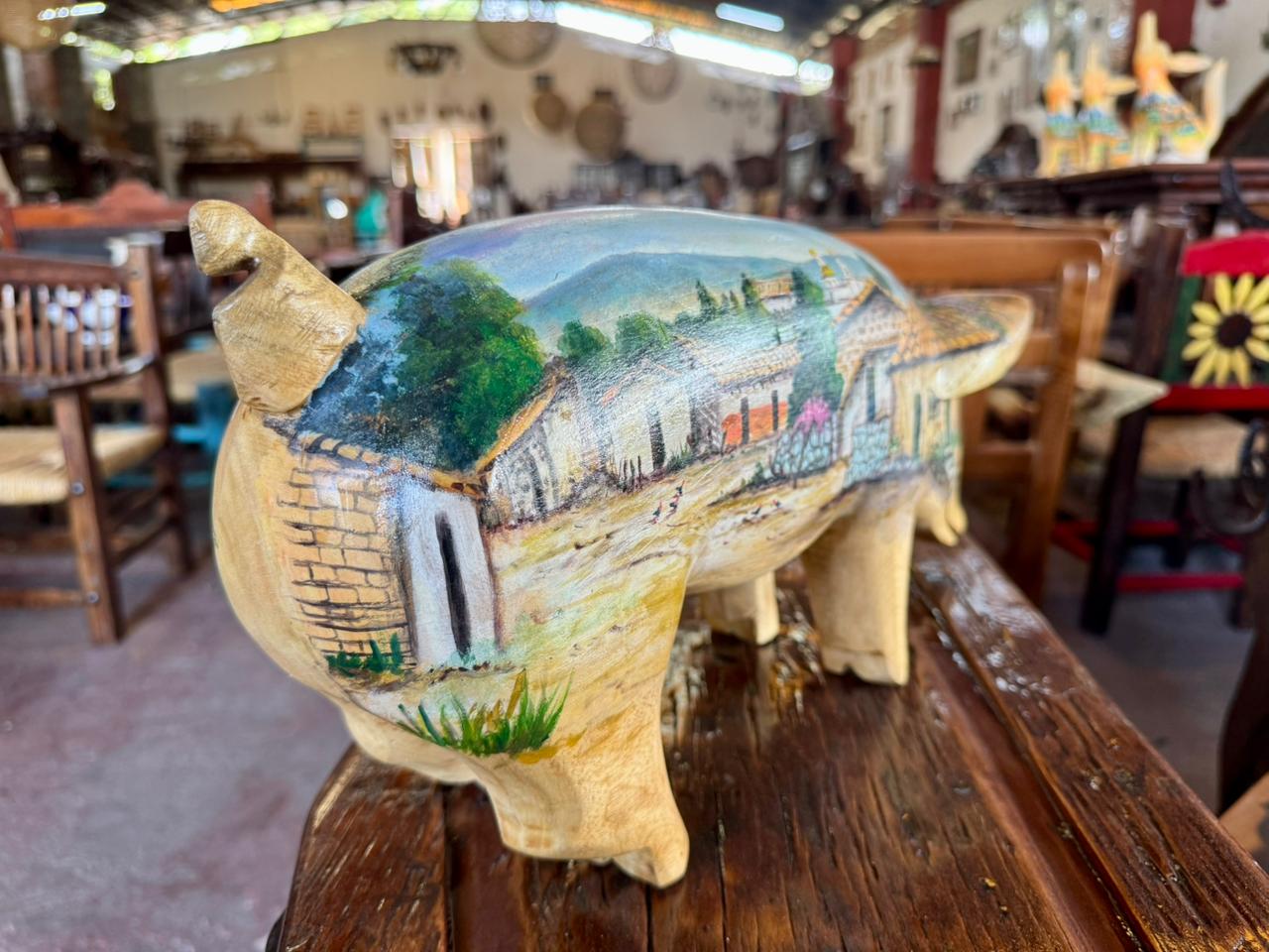 Antigua Escultura Cerdo Puerco Decorado Al Óleo estilo Antiguo?